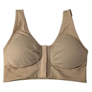 Miracle Bamboo Bra Women's M‎ Comfort Tan Beige Front Closure Wireless Stretch